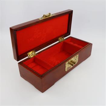 Wooden Red Lined Metal Hinged Jewelry Box