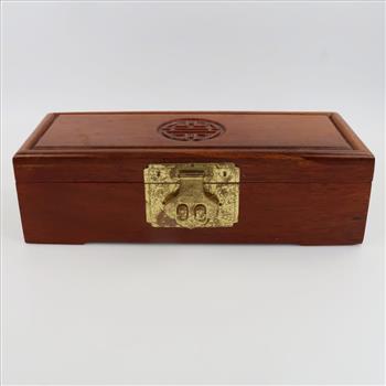Wooden Red Lined Metal Hinged Jewelry Box