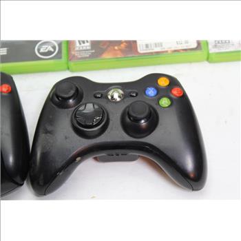 Xbox 360 Wireless Controllers, Chatpad Keypad And Video Games, 7 Pieces