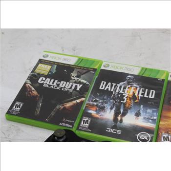 Xbox 360 Wireless Controllers, Chatpad Keypad And Video Games, 7 Pieces