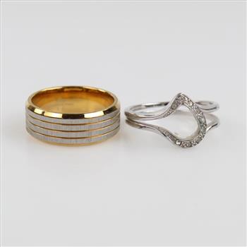 Yellow And Grey Metal Fashion Rings, 2 Pieces