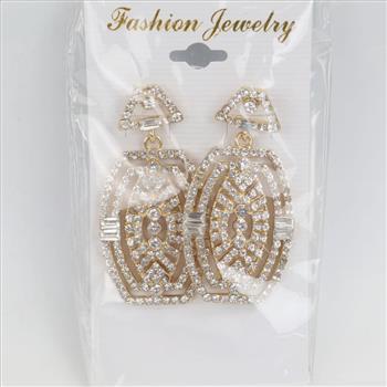 Yellow Metal Clear Stone Fashion Drop Earrings