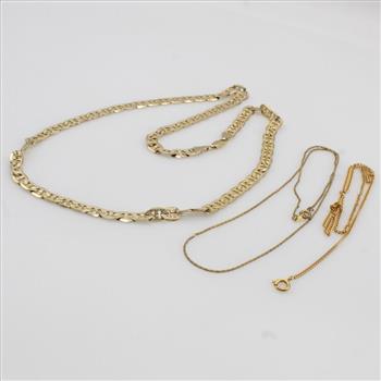 Yellow Metal Fashion Necklaces, 3 Pieces