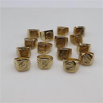 Yellow Metal Fashion Rings, 15 Pieces