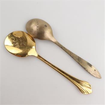 Yellow Metal Flatware Spoons, 2 Pieces