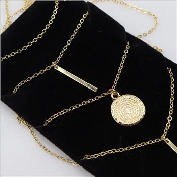 Yellow Metal Layered Fashion Necklace