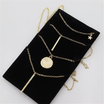 Yellow Metal Layered Fashion Necklace