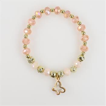 Yellow Metal & Pink Beaded Fashion Bracelet