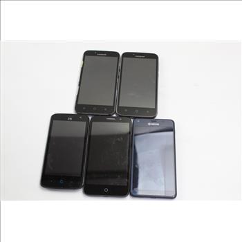 Zte, Coolpad, Kyocera, Alcatel Cell Phone Lot,  5 Pieces, Sold For Parts