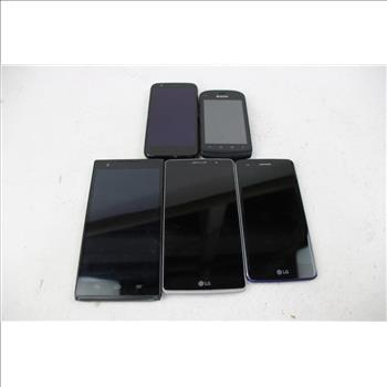 Zte, LG, Motorola Cell Phone Lot, 5 Pieces, Sold For Parts
