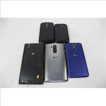 Zte, LG, Motorola Cell Phone Lot, 5 Pieces, Sold For Parts