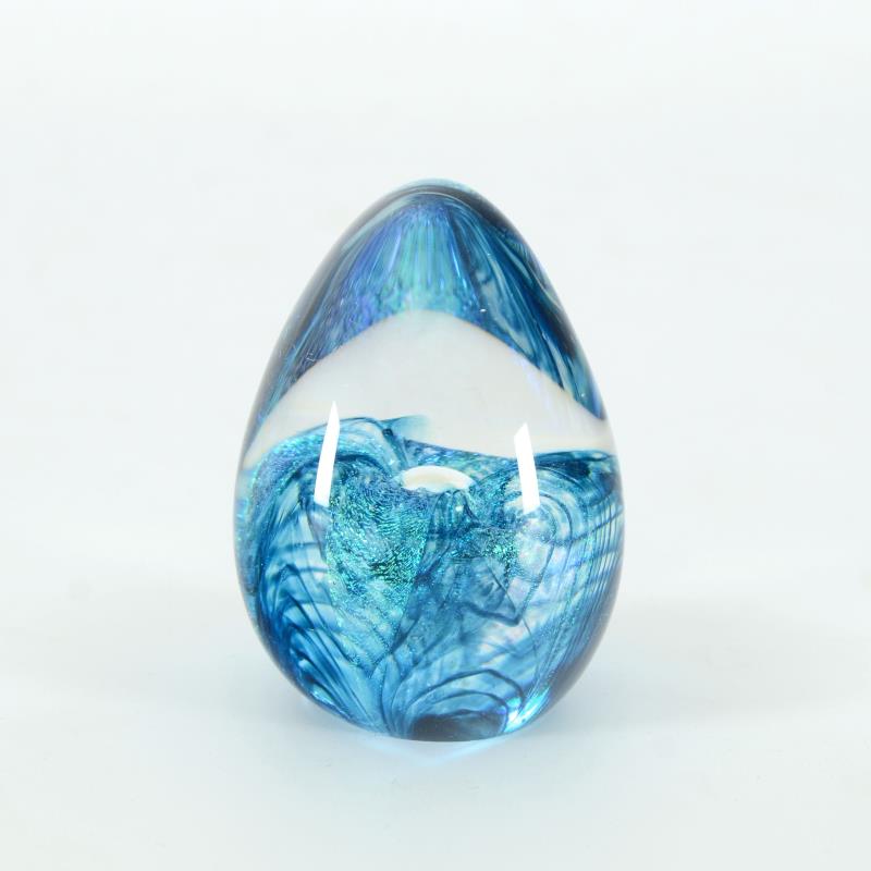 Glass Eye Studios, "Aqua Flower" Hand Blown Glass Egg Sculpture (Second
