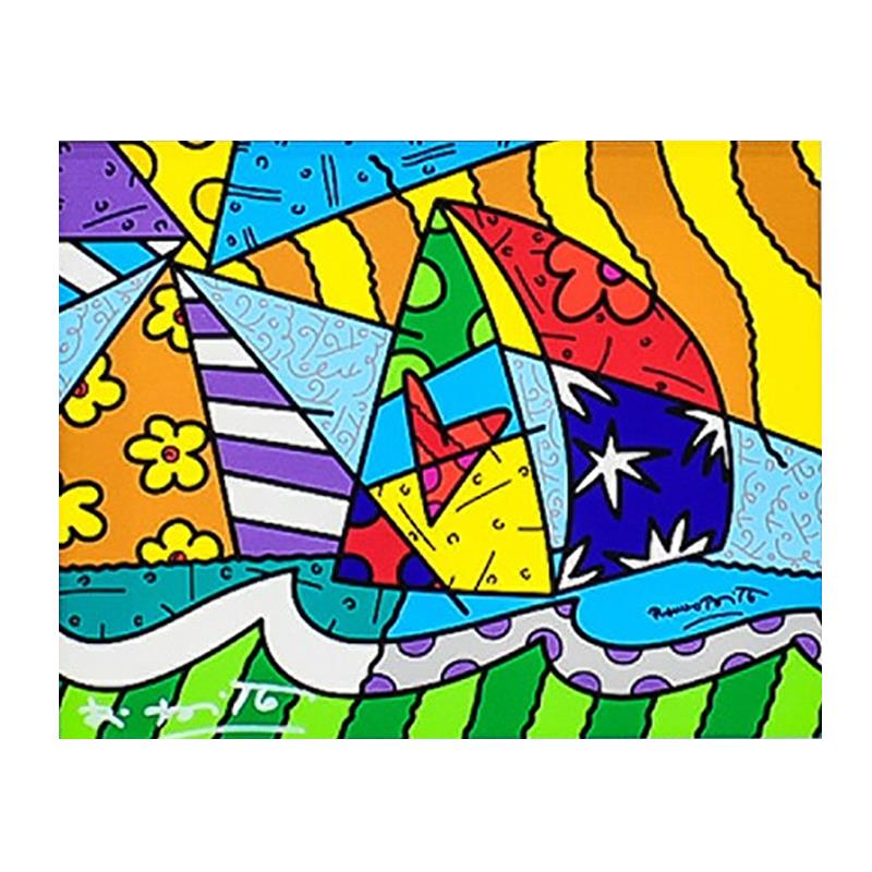 Romero Britto "New Sailing" Hand Signed Giclee on Canvas; Authenticated ...