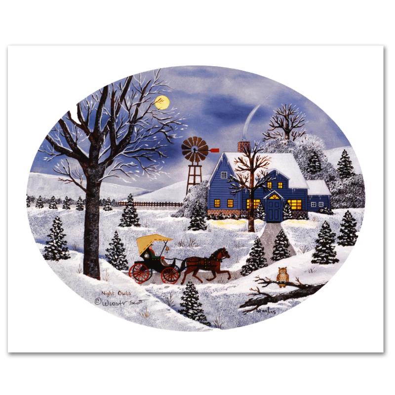 Jane Wooster Scott, "Night Owls" Hand Signed Limited Edition Lithograph with Letter of