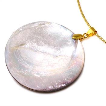 HENRI PUREC LIFE CIRCLE MOTHER OF PEARL SHELL INLAY WITH 14KT GOLD OVER 925 STERLING SILVER NECKLACE MADE IN ITALY