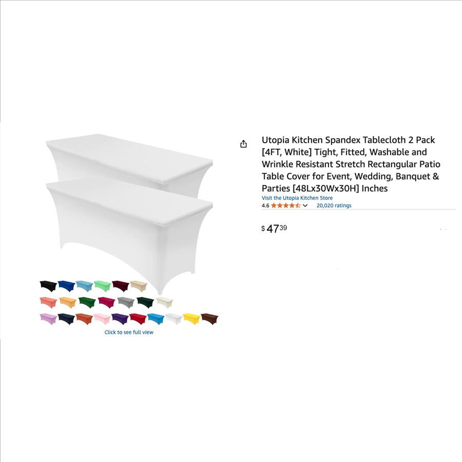 Utopia - 2 Pack - 4 ft Spandex Table Cloth - Rectangle