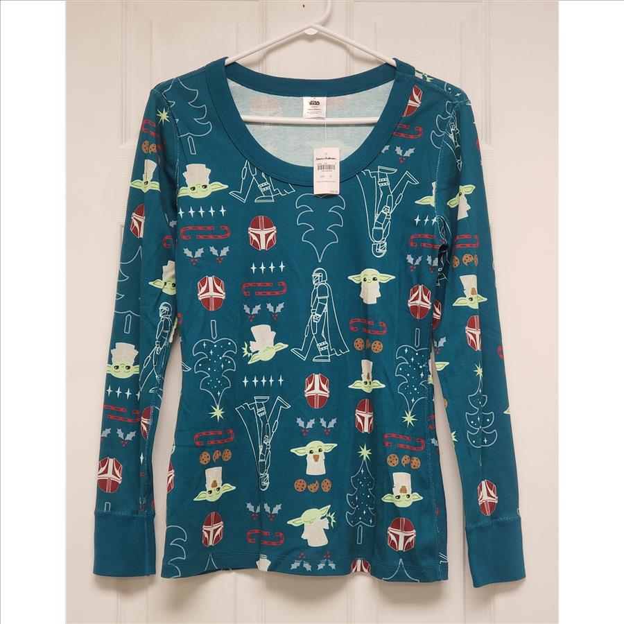 NWT STAR WARS Collection By Hanna Andersson The Mandalorian Christmas Themed Teal Green Long Sleeves Ladies Pajama Top Sz M Peru R116