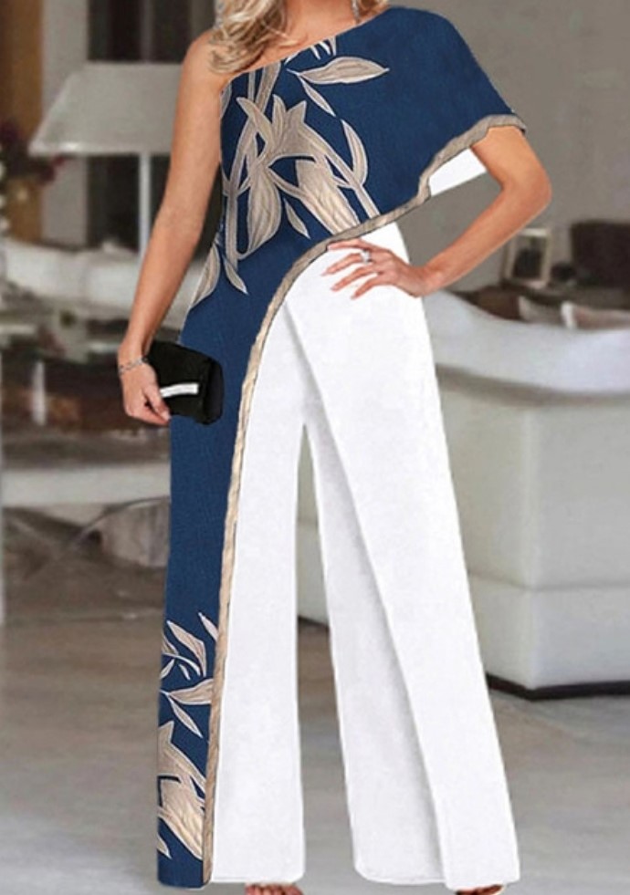 Solid Slant Shoulder Short Sleeve Jumpsuit