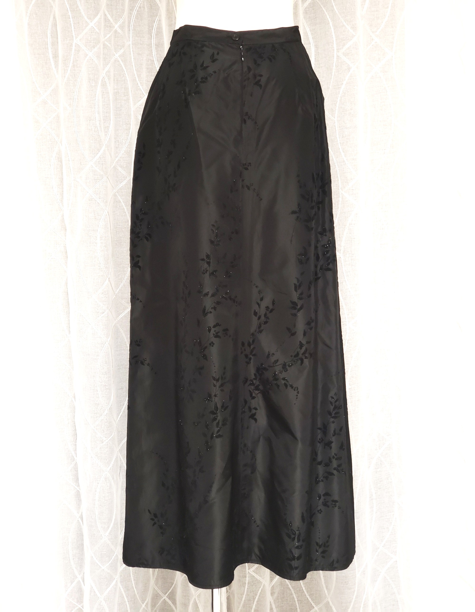 Vtg Laura Black Brocade Foliage Textured A-Line Womens Maxi Skirt Sz 12, Canada