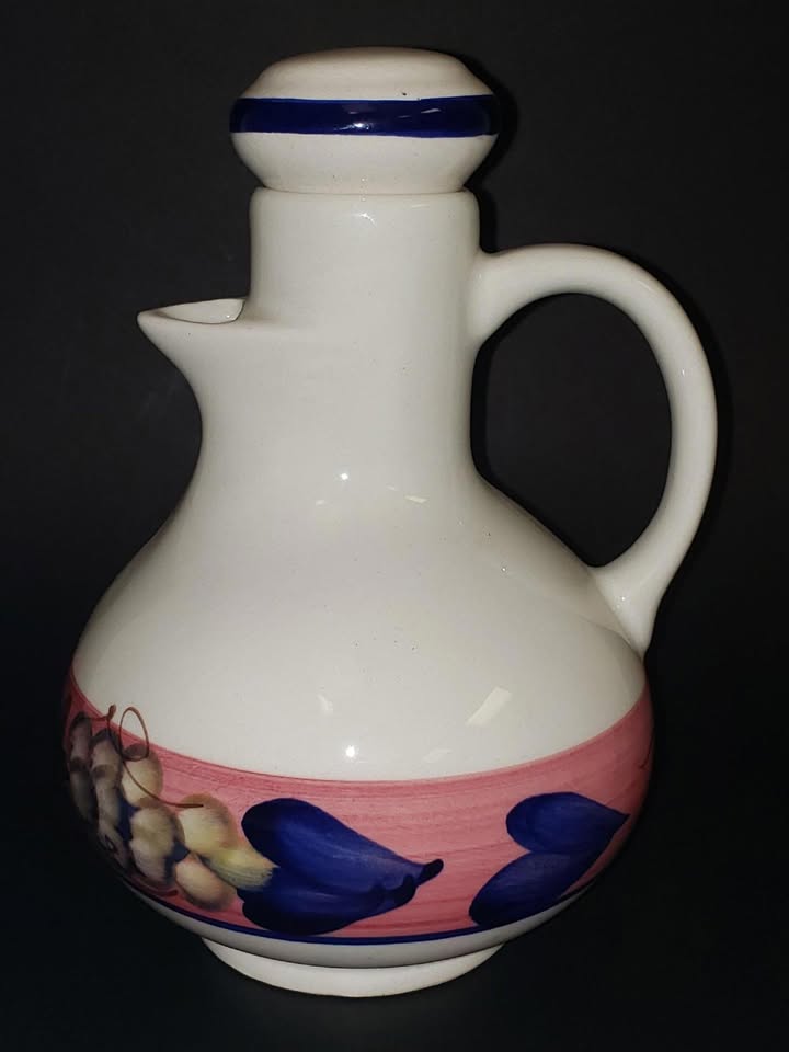 VTG Aurora Italian Hand Painted Hearts-Grapes Lidded Ceramic Vinegar/Oil CruetImport listing