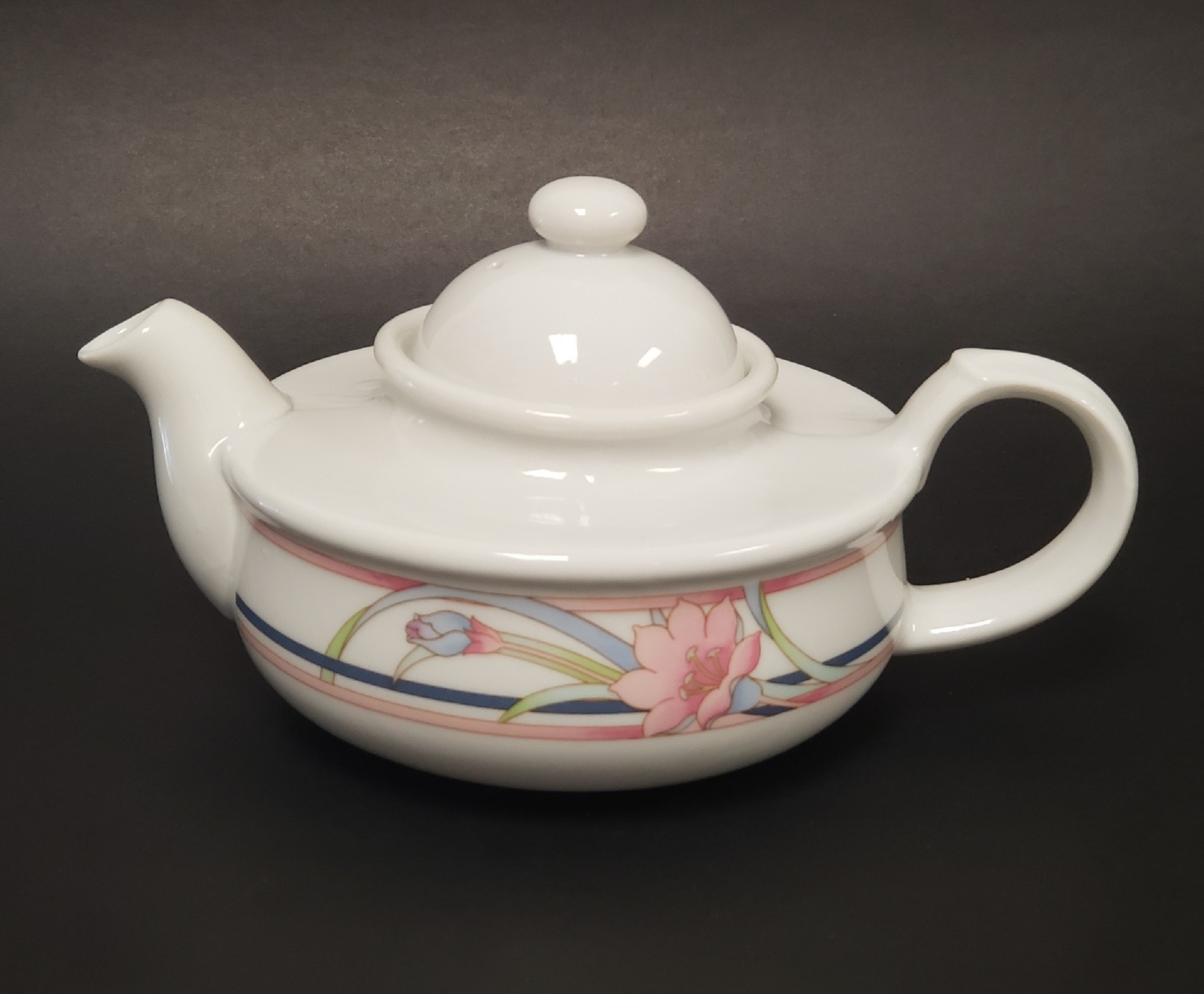 Vintage The Toscany Collection Japan Hand Painted Blue & Pink Lily Flower Pattern Porcelain Teapot