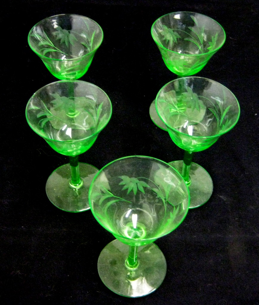 5 Green Depression Glass Aperitif GlassesCirca 1930's Property Room