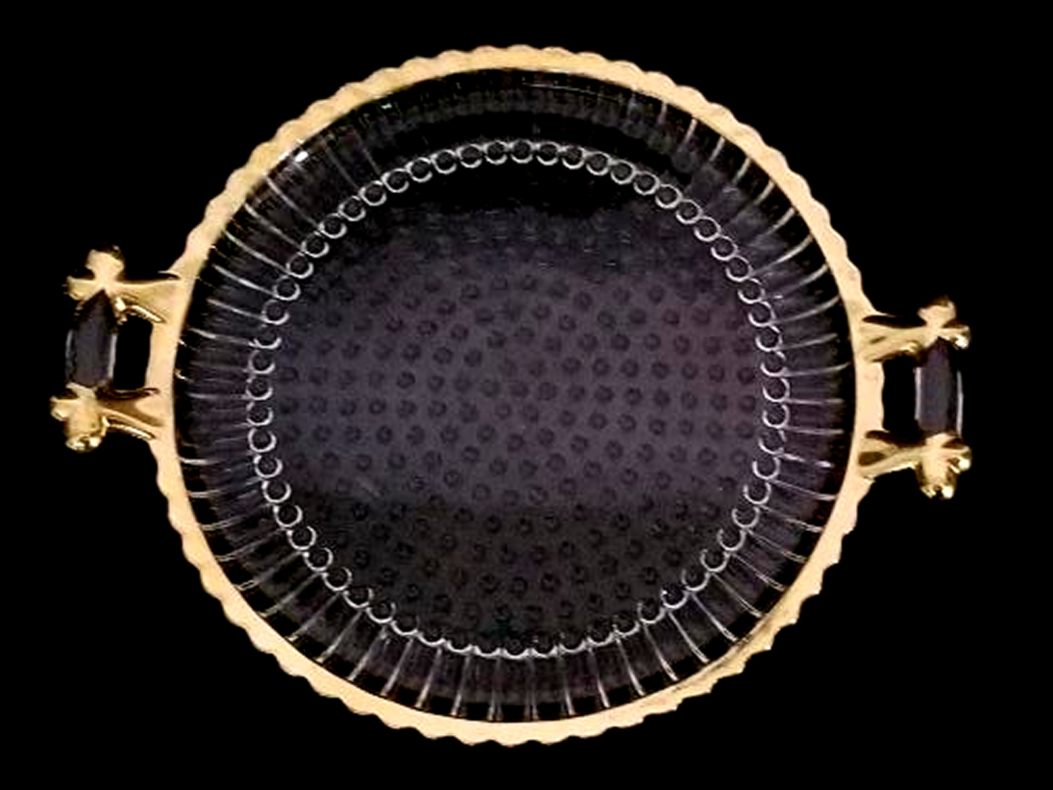 Vintage 1950's Glass Serving Tray With Handles Gold Trim