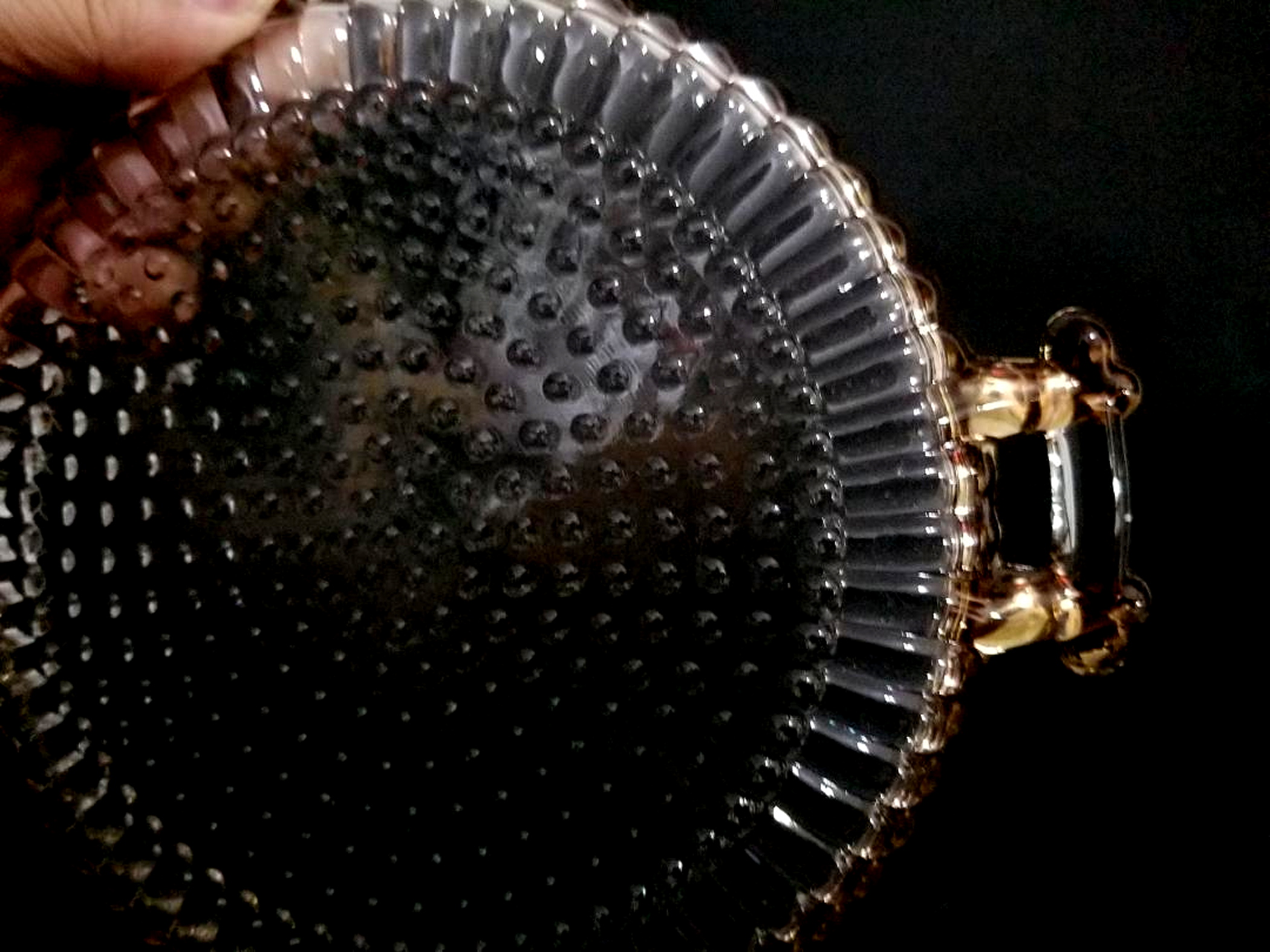 Vintage 1950's Glass Serving Tray With Handles Gold Trim