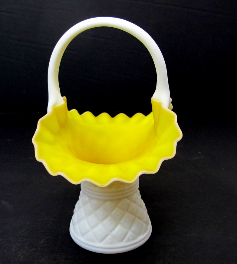 Vintage Cased Glass Quilted Diamond Dot Pattern BasketCirca 1940's