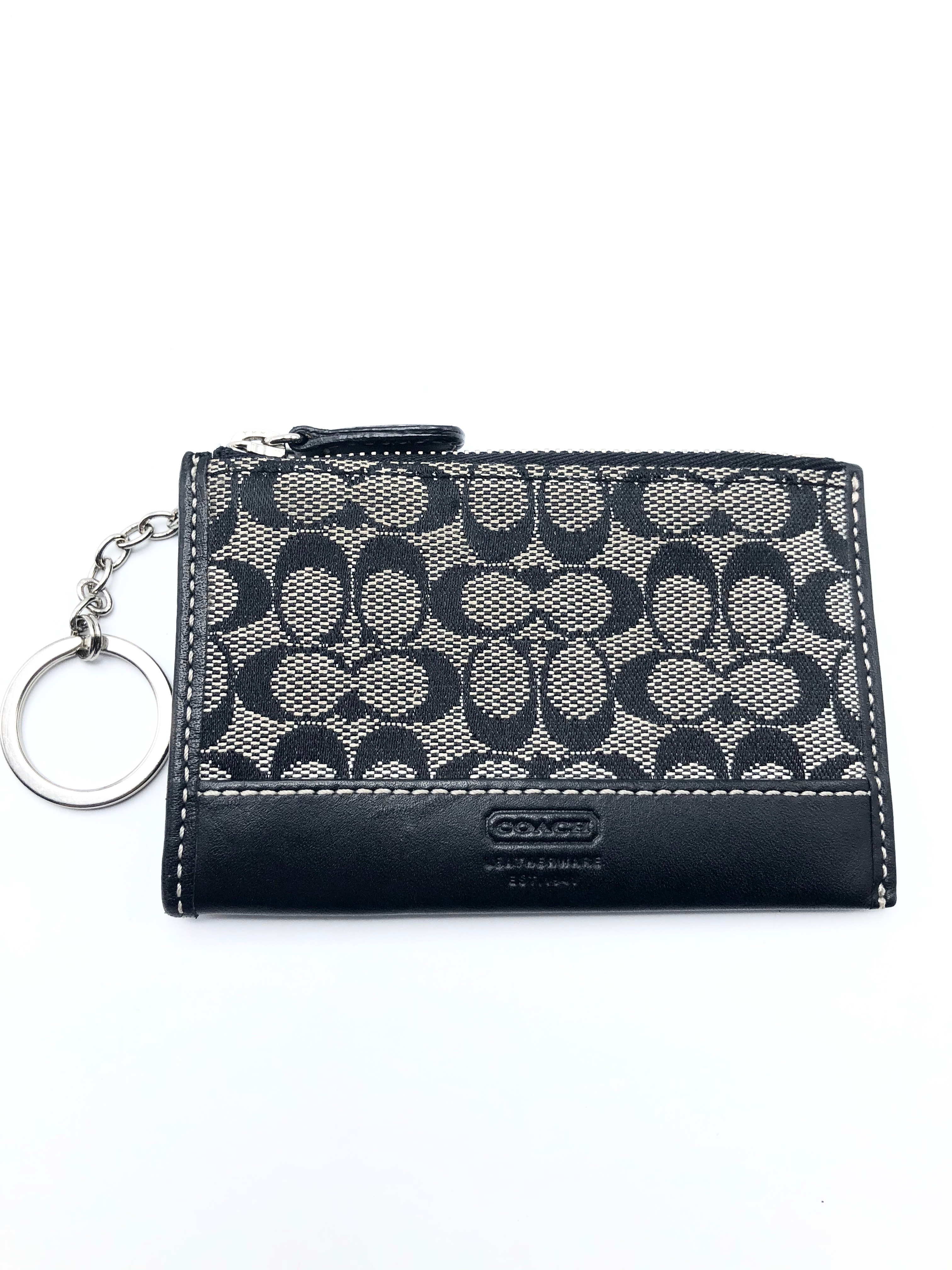 Coach Black / Gray Signature Canvas Zip Change Card Key Holder Pouch