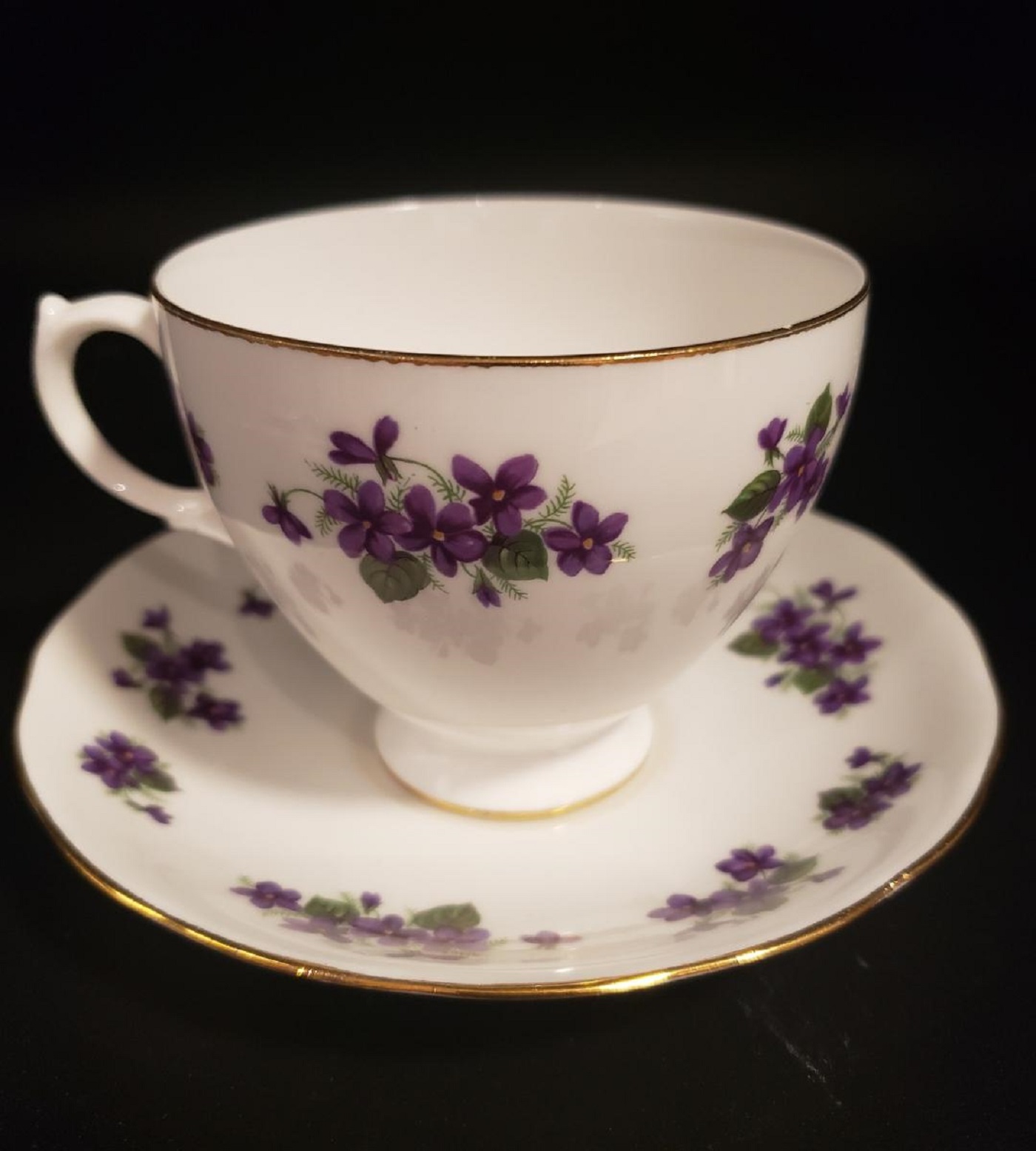 Vintage Queen Anne Violets Bone China Teacup and Saucer Set Made in