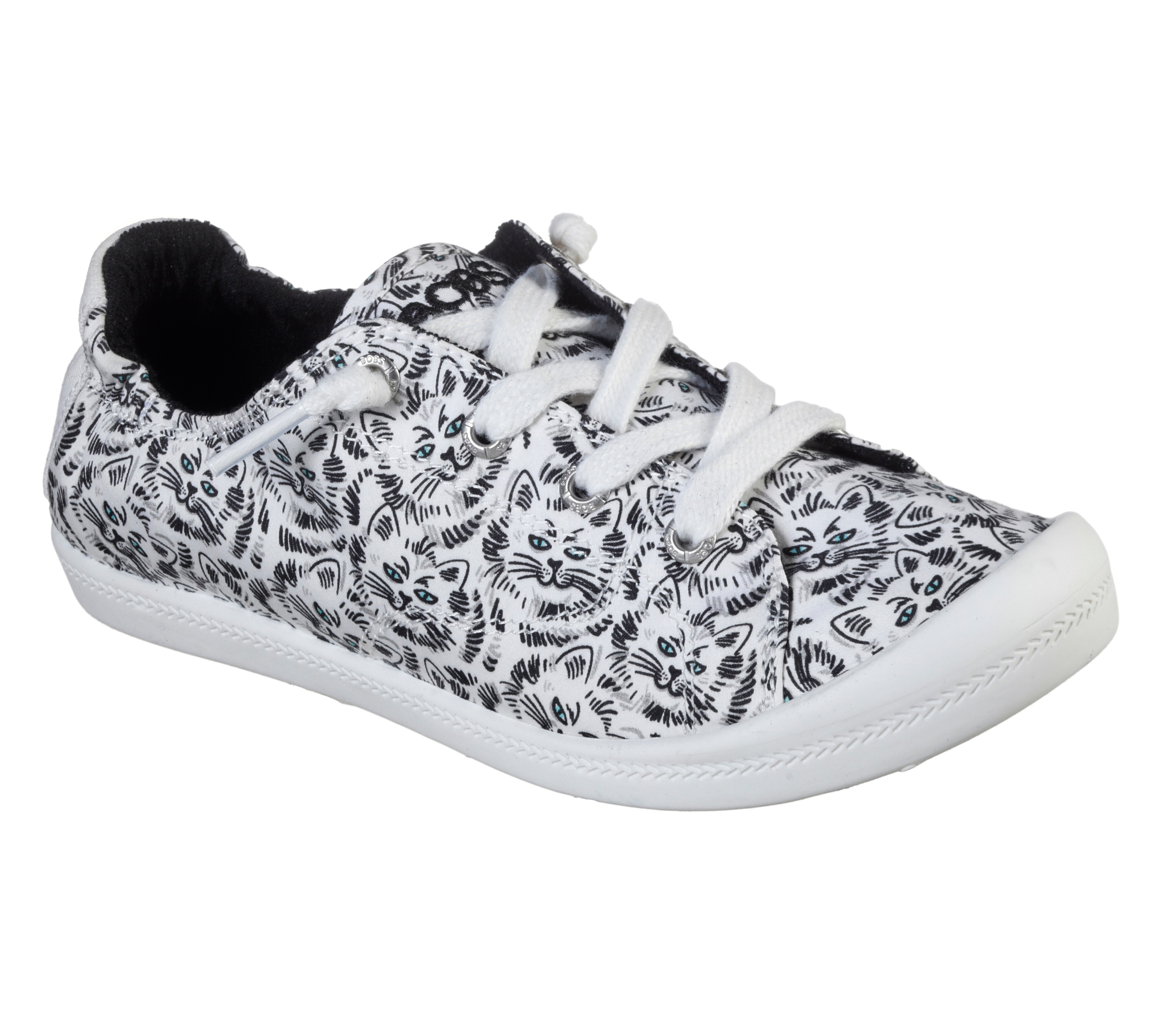 Bobs by Skechers Women's Beach Bingo Motley Cat Shoes, White/Black