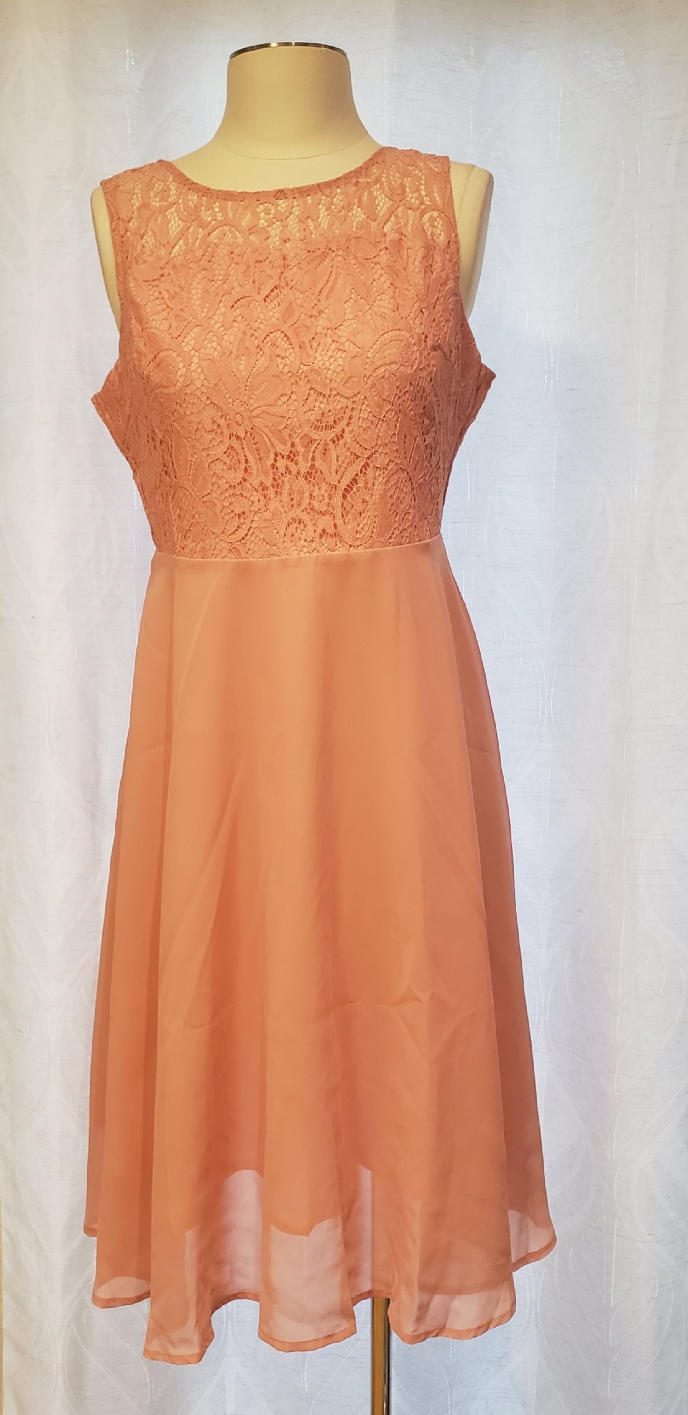 Women's Floral Lace V-Cut Back Short Sleeve Chiffon Cocktail Dress Sz Large