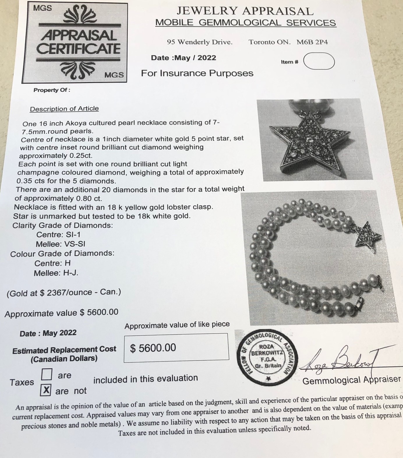 Akoya Pearl & Diamond Necklace Appraised 5,600.00 Property Room