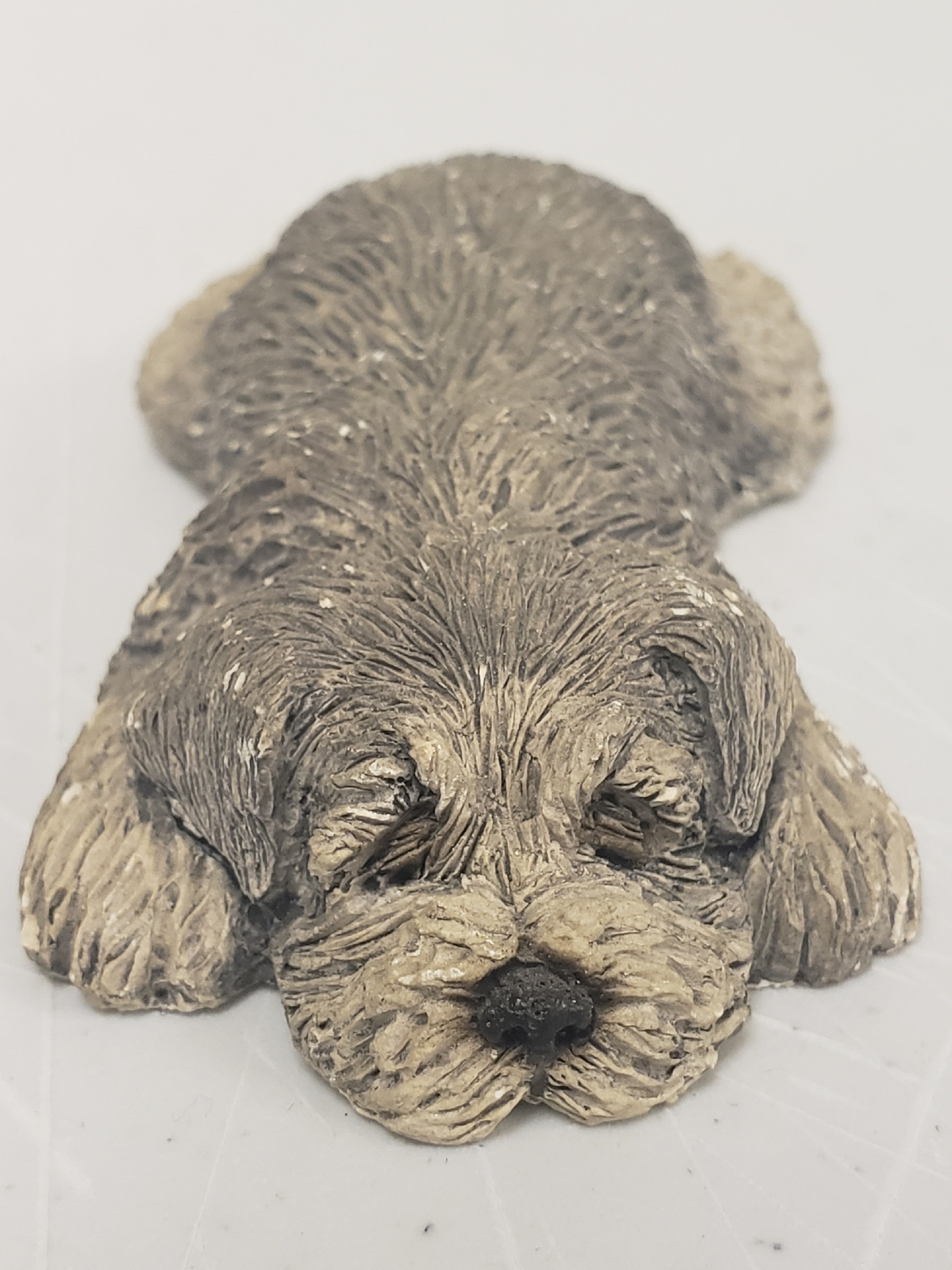 Vintage 1980s Sandicast Designed & Signed by Sandra Brue-Hand Casted Hand Painted Sleeping Lil Snoozer Dog Figurine 4", USA