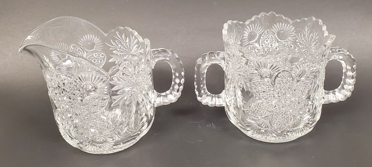 Vintage EAPG Star Medallion Imperial Glass Sugar Bowl and Creamer