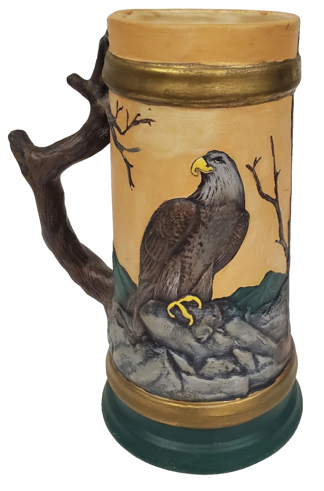 Vintage Hand Painted Bald Eagle Ceramic 8.5" Tankard Stein With Handle