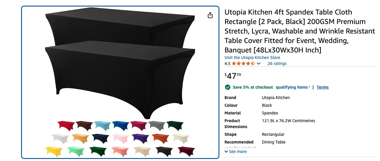 Utopia - 2 Pack - 4 ft Spandex Table Cloth - Rectangle