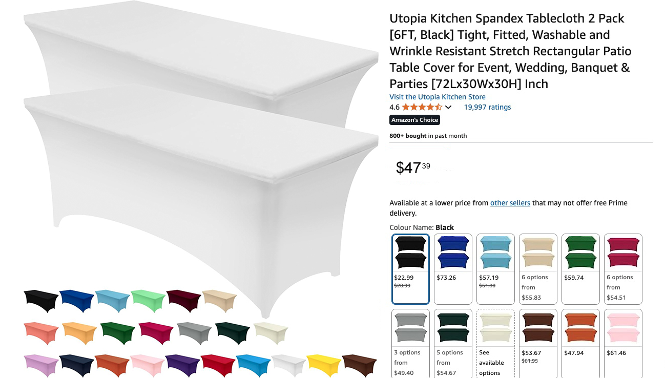Utopia - 2 Pack - 6 ft Spandex Table Cloth - Rectangle