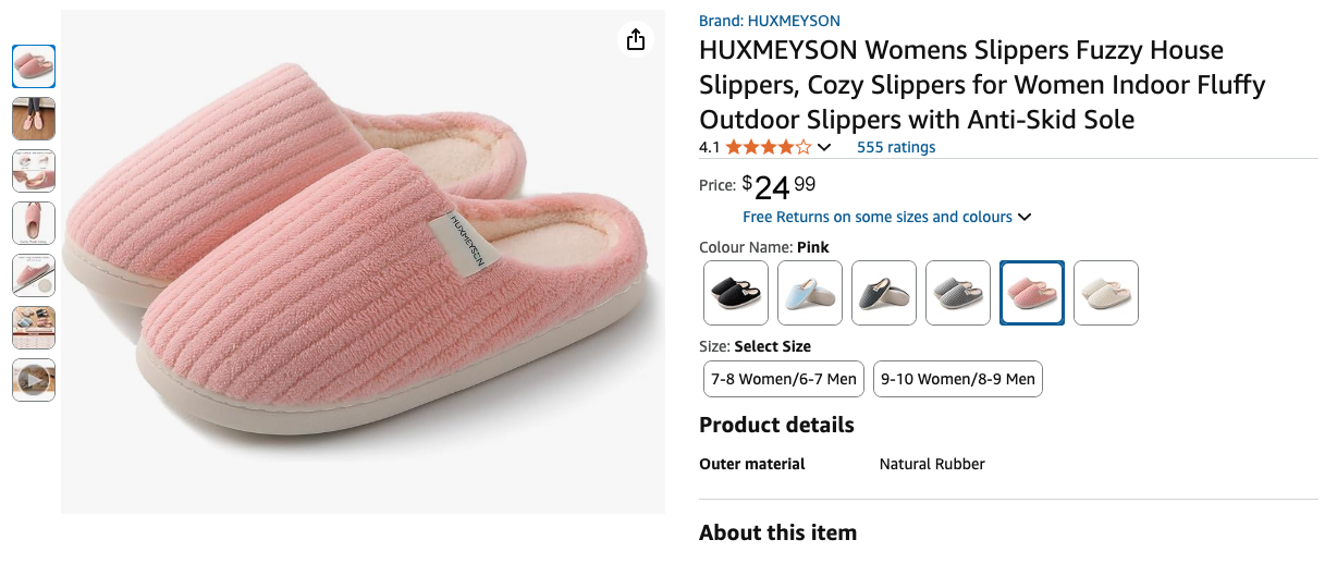 Huxmeyson Fuzzy Anti Skid Slippers - Size 9-10 - Pink