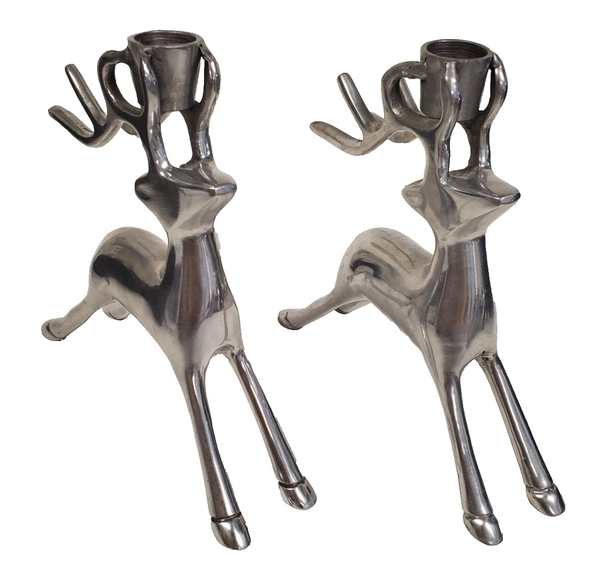 Vintage Canada Metal Reindeer Candle Holder Set