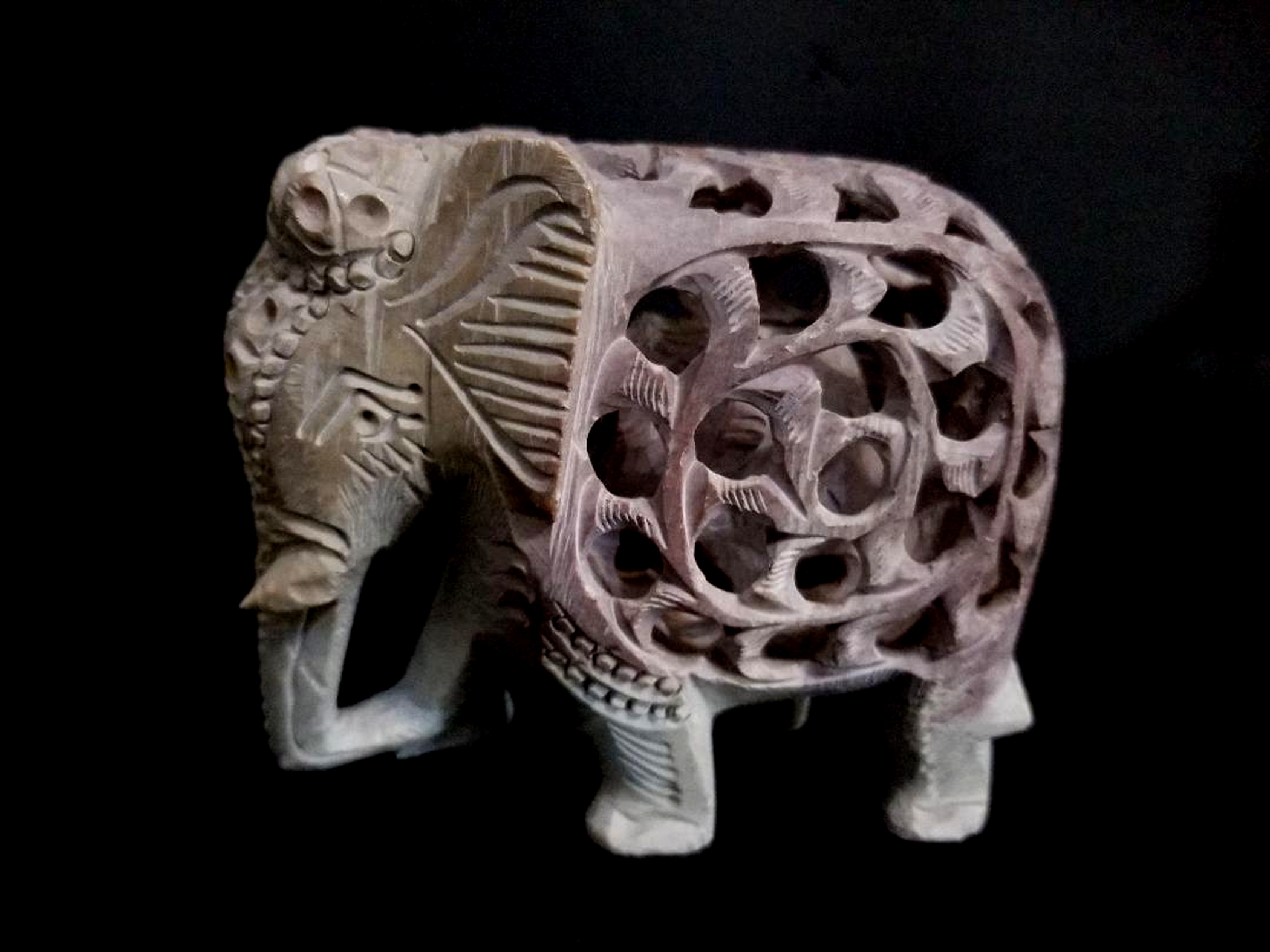 Vintage Carved Soapstone Elephant Statue with Baby Elephant Inside