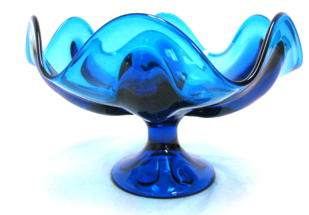 Vintage Blue Glass Pedestal Bowl Property Room