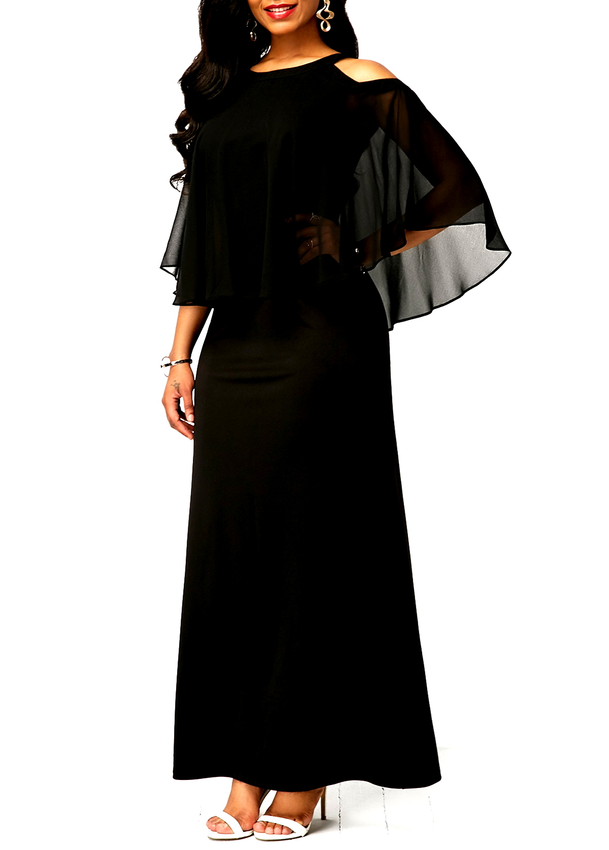 Black Maxi Dress with Cape and Chiffon Skier main image 0