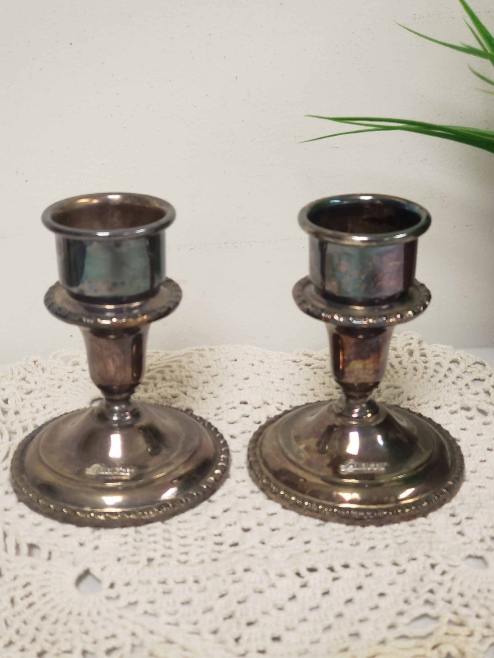 VTG Suncor Coronet Plate E.P. Lead Pair of Silver Plated Candlestick Holders