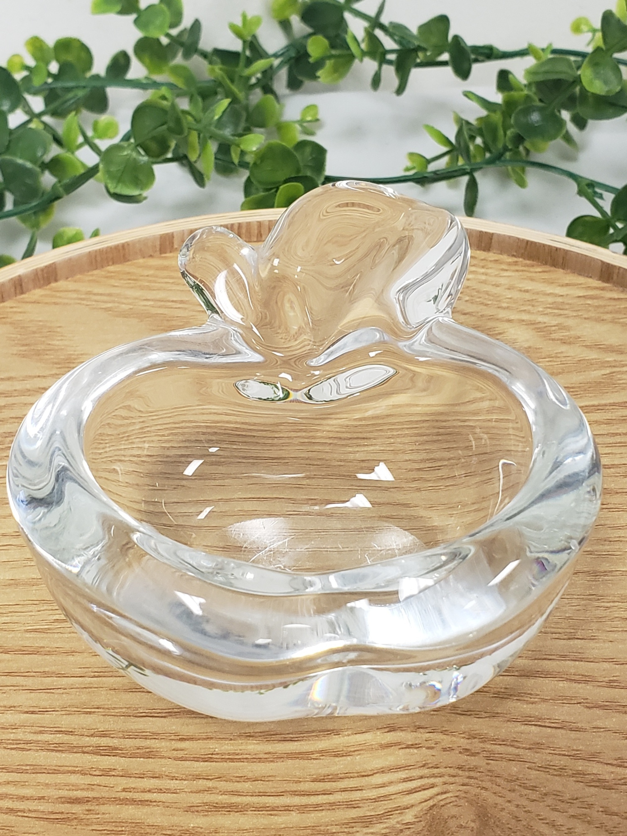 Vintage Art Vannes France Lead Crystal Clear Apple Shaped Ashtray/Trinket Bowl