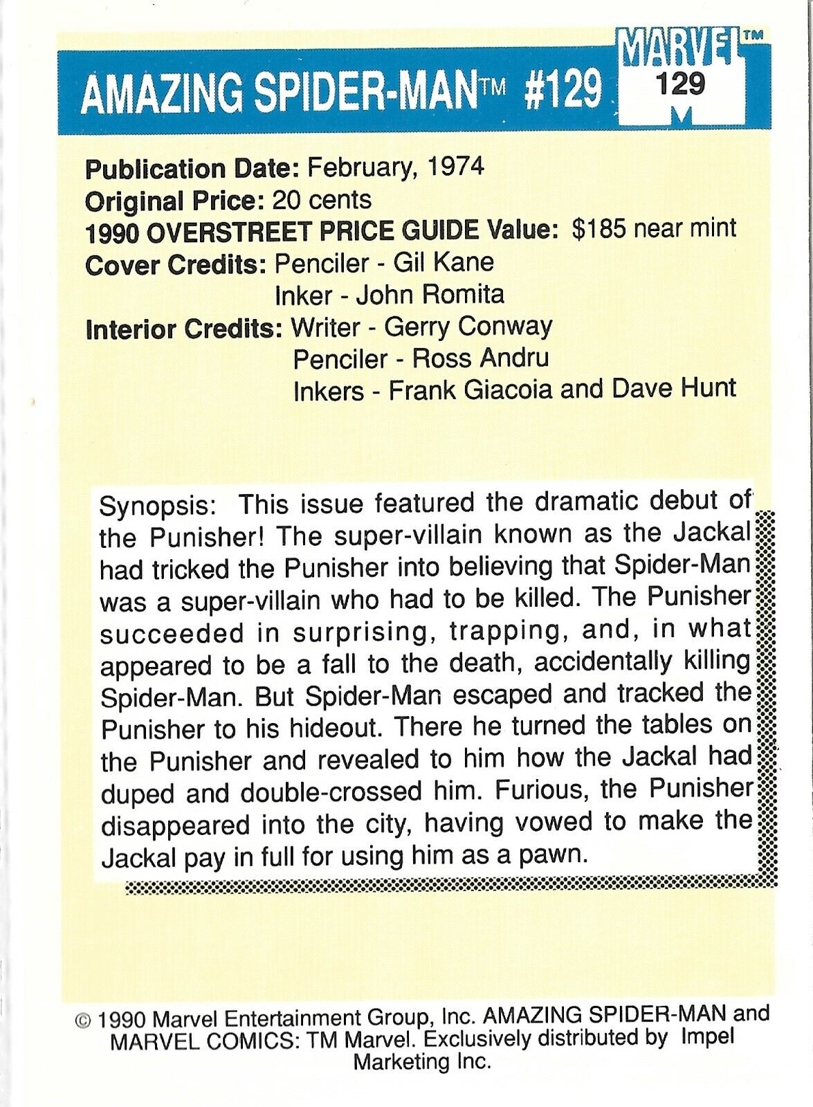 1990 Marvel Universe Most Valuable Comic Card 129 Amazing SpiderMan