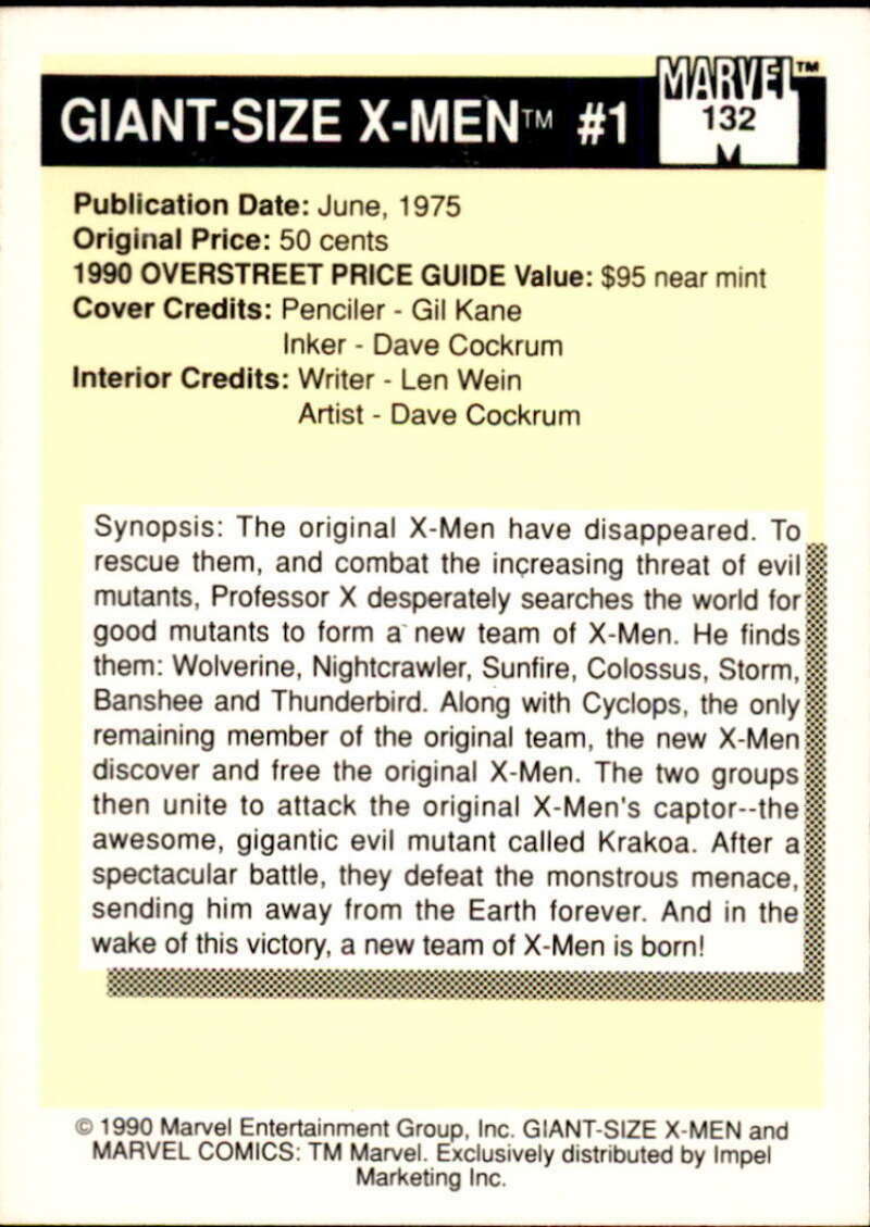 1990 Impel Marvel Universe 132 GiantSize XMen 1 Most Valuable Comic