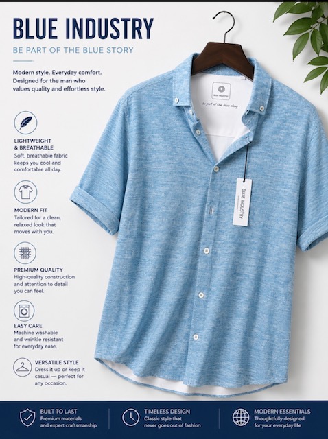 Shirt Men's Medium Blue Industry Sz Medium