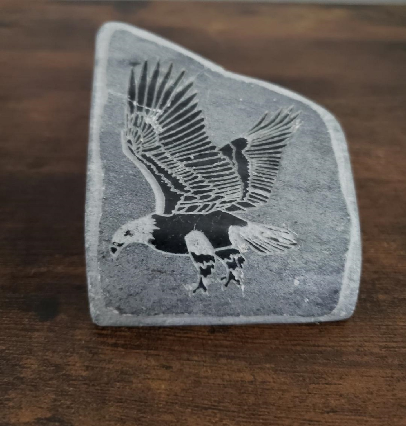 VTG Hand Carved/Etched American Eagle Natural Soap Stone Paper Weight-Made in Canada